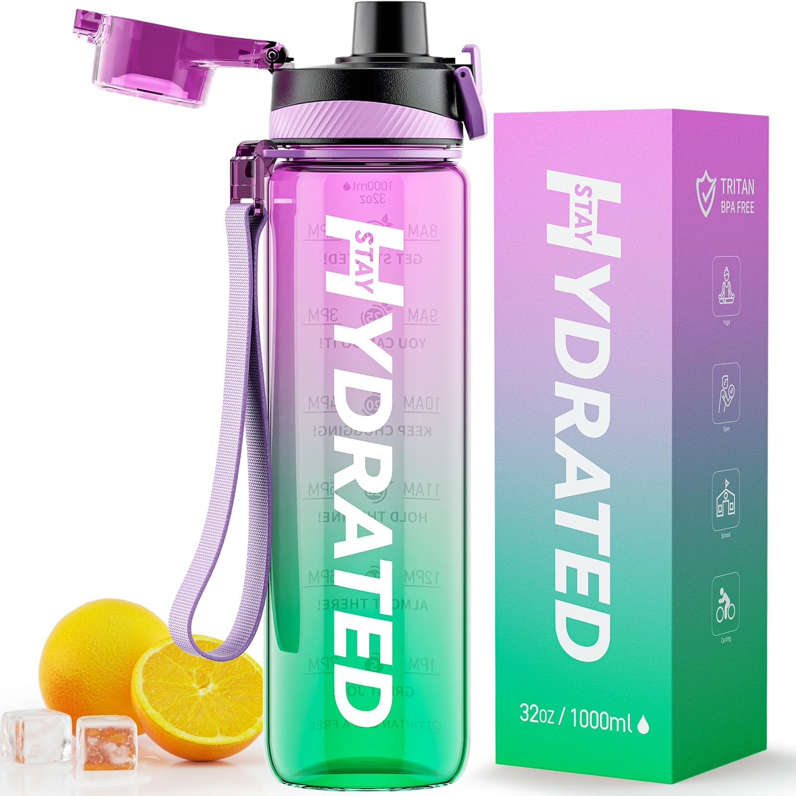 Tritan 32 Oz Motivational Water Bottle BPA Free 550/750/1000ML Sports Time Track Water Bottle Wide Mouth Leakproof Fashion As Gift For Christmas