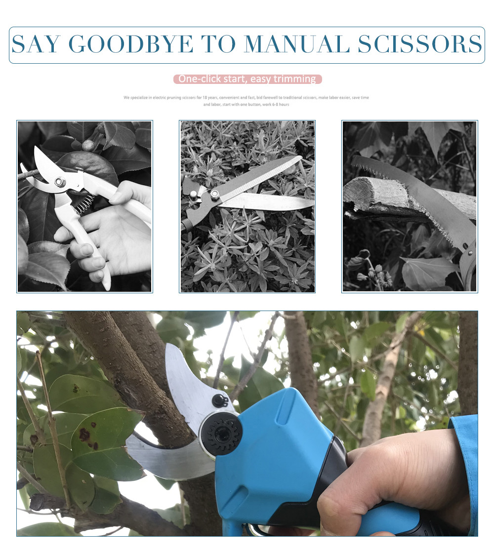 3.0CM Electric Bypass Pruner Cordless Electric Pruning Shear Scissors with Finger Protection 21V