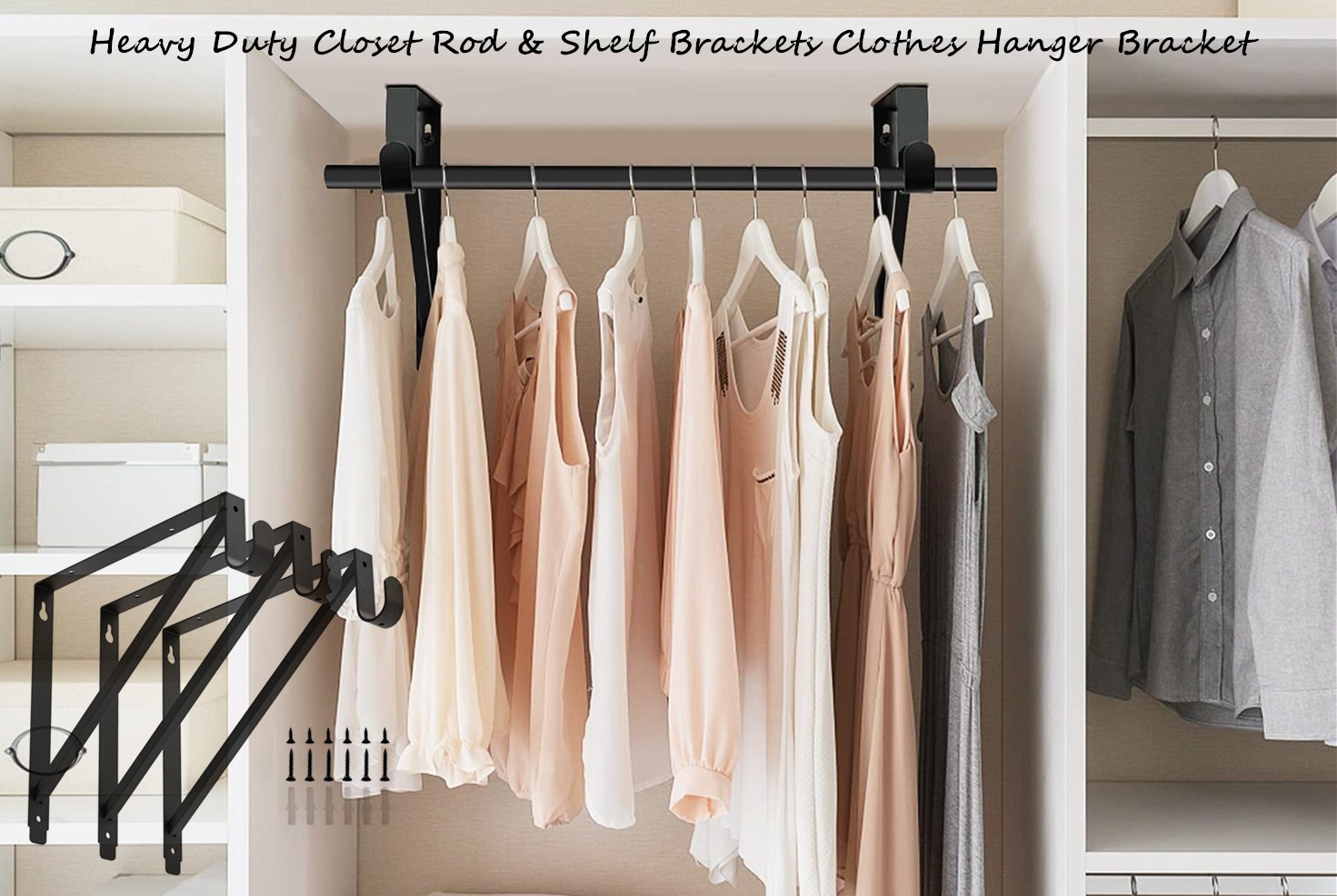 Standard Closet Curtain Rod Support Holder Bracket with Heavy Duty Metal Steel Bracket