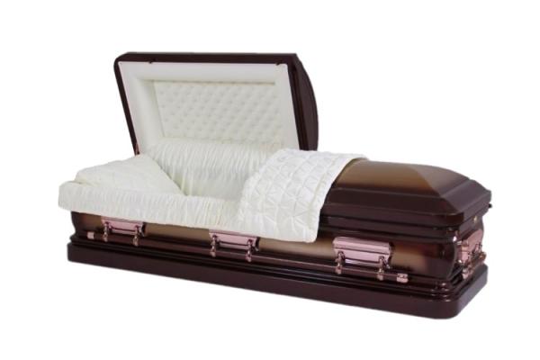 Almond Velvet Interior Metal Casket 18Gauge In Gold Brush Heritage Bronze Finish