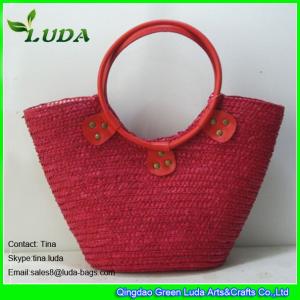 China LUDA red handbag straw beach bag wheat straw resuable shopping bags wholesale