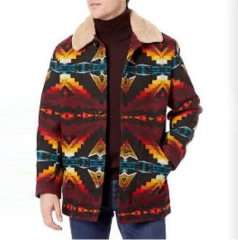 Western Clothing Custom Plus Size Men&prime;s Geometric Pattern Single Breasted Turndown Aztec Style Coats Jackets for Men