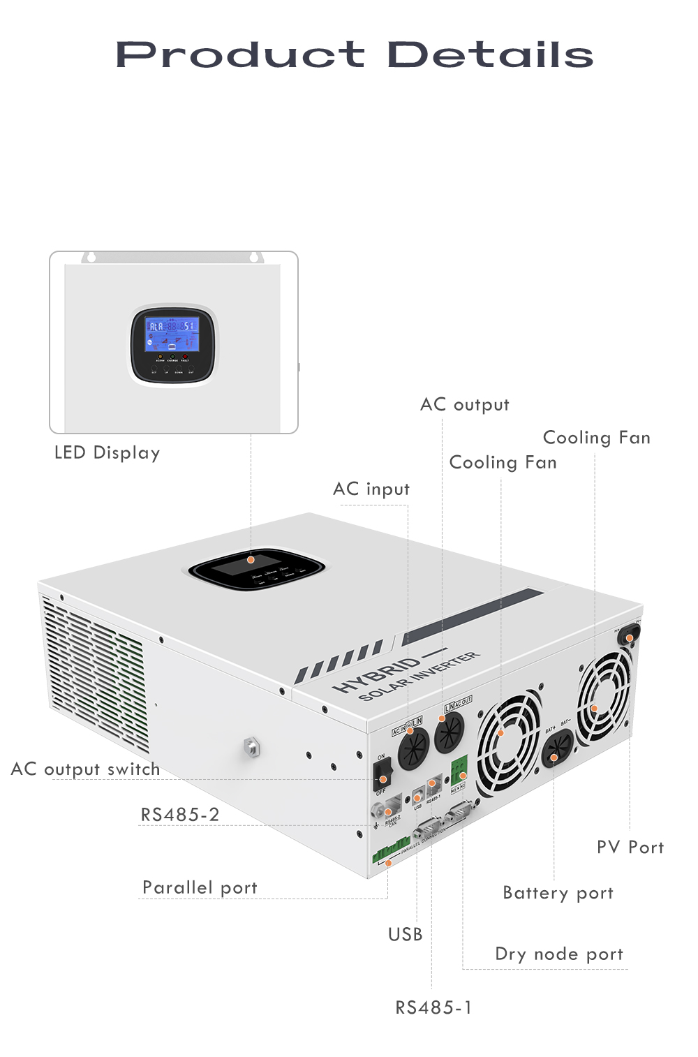 5kw Three Phase Solar Hybrid Inverter 5000W Energy Storage System 220V 230V