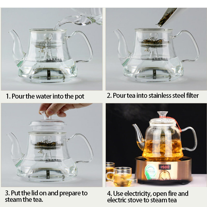 Borosilicate Flower Heat Resistant Glass Teapot With Filter