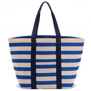China OEM Canvas Water Resistant Lunch Cooler Bags Blue And White Stripes Color wholesale