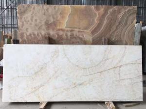 China OEM White Onyx Marble With Khaki Brown Veins Tiles Slab / Countertop Marble Slab on sale