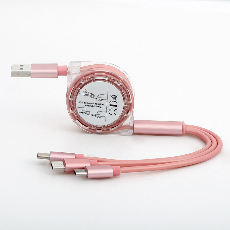 3A Fast Charging Type-C Data Cables 3 in 1 Retractable USB Cable For Android Moiblephone