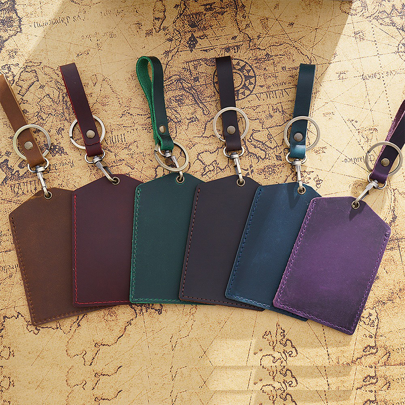 Functional and Secure Cowhide Mini Bus Card Holder Keychain for All-in-One Protection