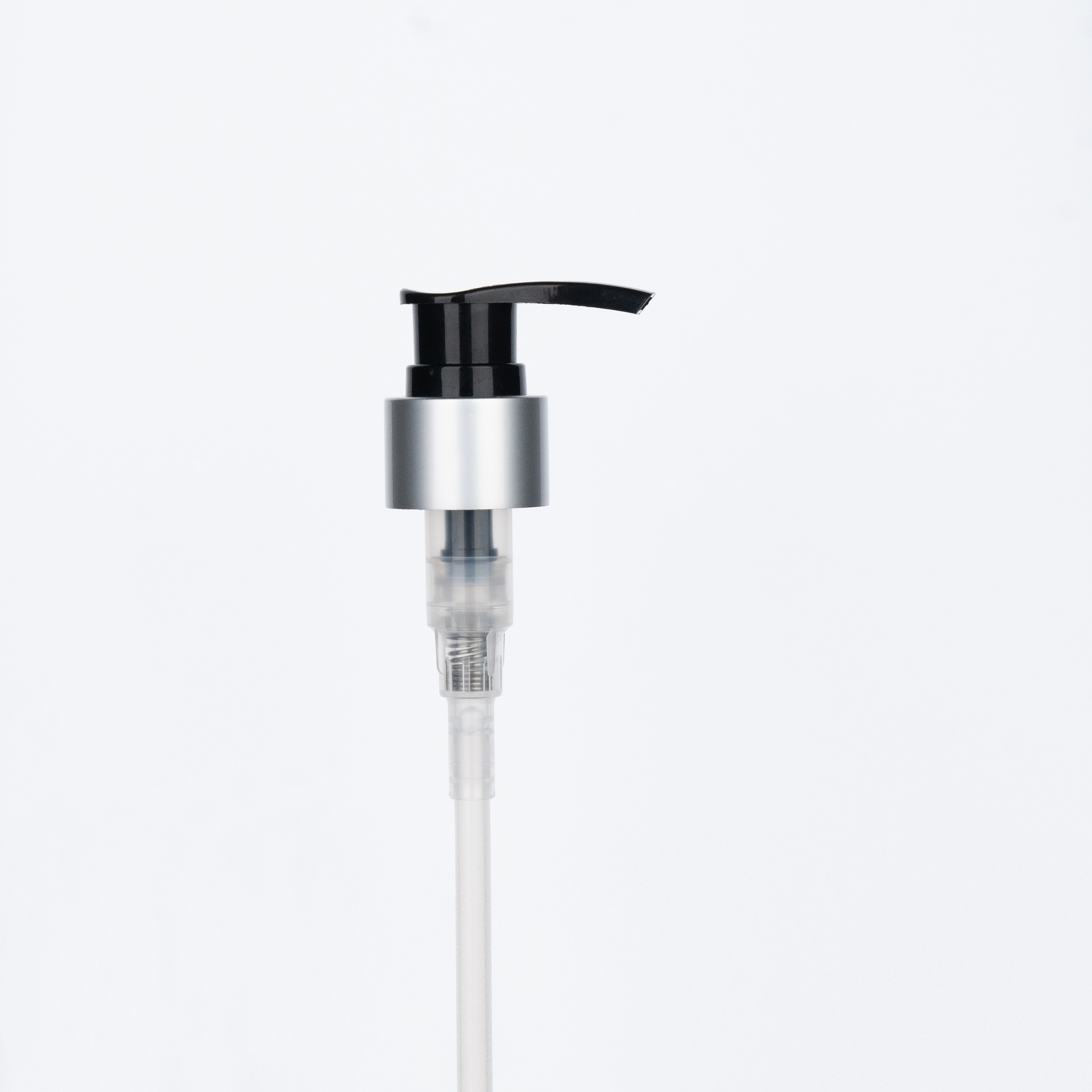 24/410 Black and Silver High-necked Electroplated Aluminum Plastic Pump Head for Shower Gel Bottle