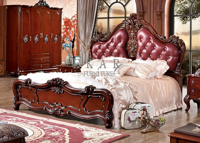 Europe style bedroom furniture classical leather bed