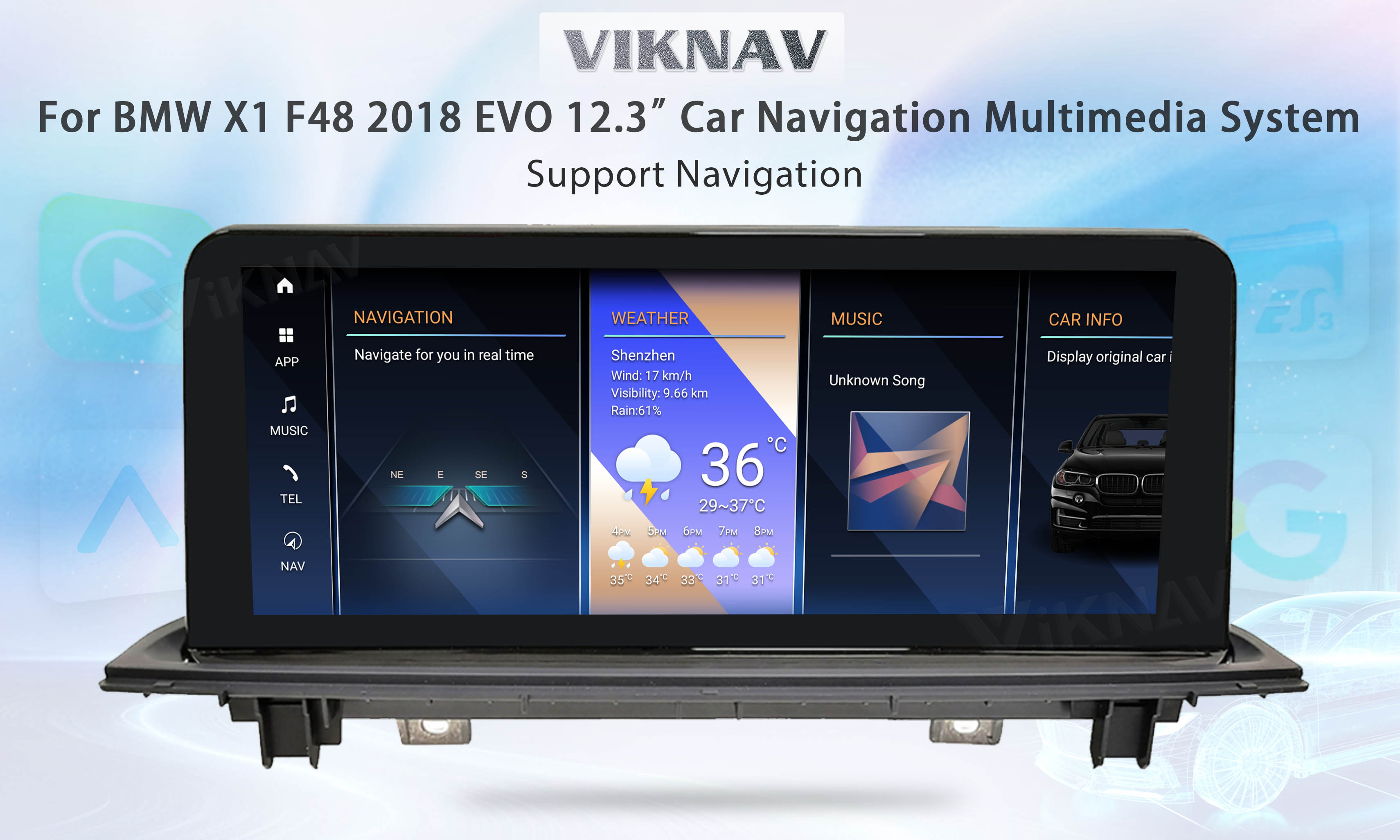 Wireless 12.3 Inch auto android head unit Radio For BMW X1 F48 2018 EVO System Multimedia Player