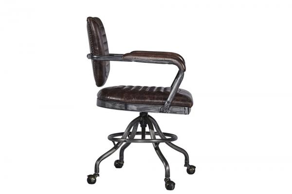 Quality Matt Iron Frame Dark Brown Leather Office Swivel Chairs With Arms Deep Buttoned Back for sale