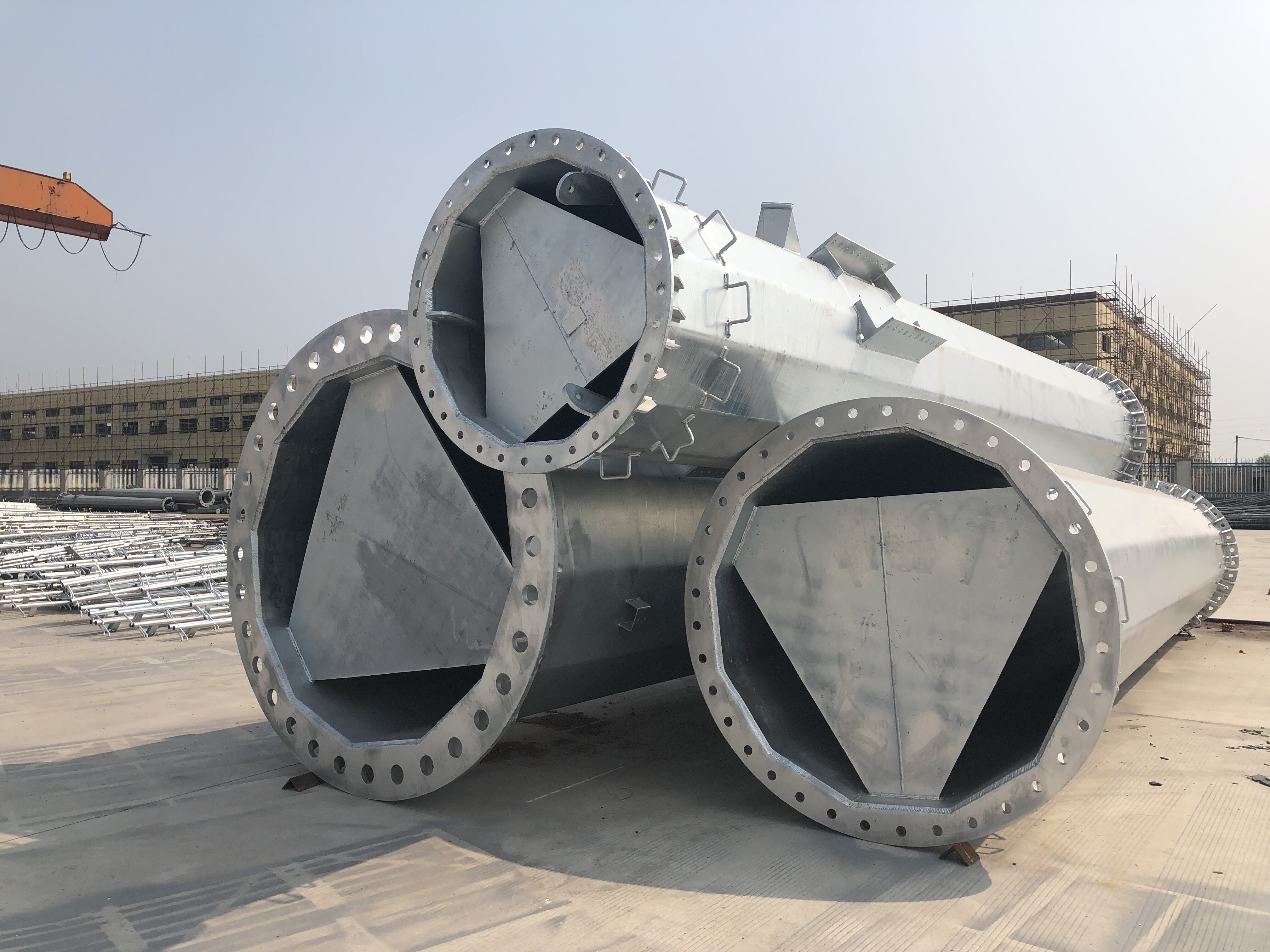 Hot Dip Galvanized Steel Pole , Polygonal Electrical Power Suspension Pole Q345