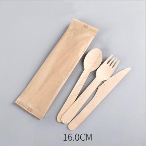 China 140mm Disposable Wooden Dinner Party Cutlery Set Biodegradable Forks Knives And Spoons on sale