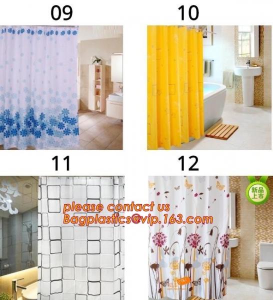 PEVA SHELF LINER, DRAWER MAT, shower curtain with resin hook set, pattern printed polyester shower curtain bagease pack