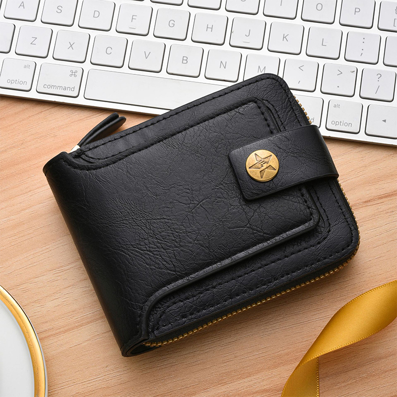 OEM Men's Leather Wallet with Nylon Lining Short Wallet