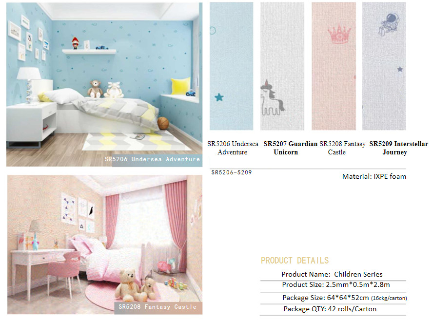 Multiple Colors Odorless Self Adhesive Pe Foam Wallpaper For Home Decoration
