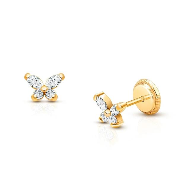 Religious Type None 925 Sterling Silver Butterfly Stud Earrings with 18K Gold