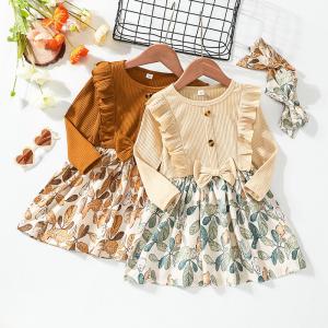 China Spring Children's Clothing Girls Long Sleeve Dress Children's Bow A-line Dress on sale