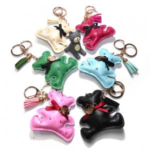 China Black Leather Bear Keychain , 6.5CM Personalised Leather Keyrings For Men on sale
