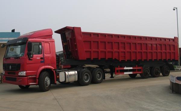 Construction Tri Axle High Side Dump Trailer , Semi Dump Truck Trailer For Cargo Transporter