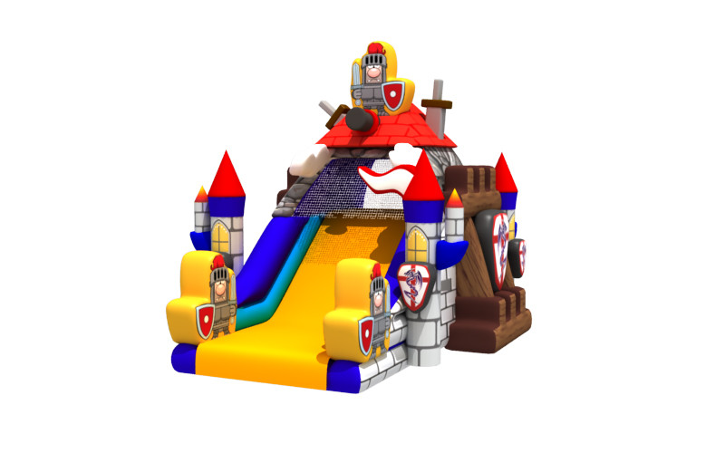New Big Blow Up Guard Themed Waterproof Commercial Inflatable Water Slides Castle Dry Slide with Rock Climbing Wall