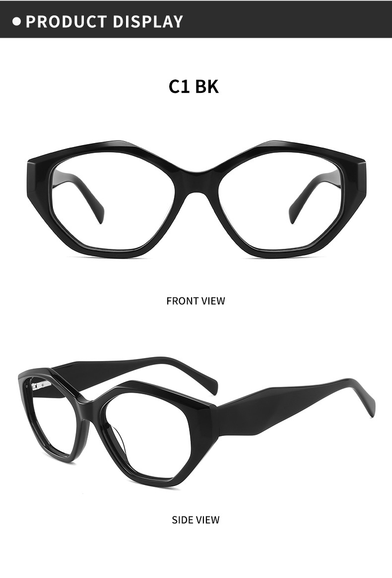 Black Irregular Acetate Frame Glasses Optical Transparent Lens