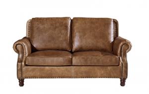 China Rolled Arms 2 Seater Leather Sofa Vintage Tan Brown Color High Density Foam / Sponge wholesale