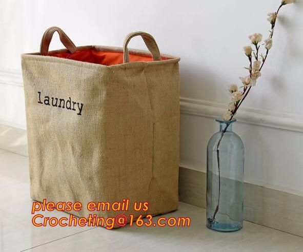Wholesale Foldable waterproof jute dirty clothes basket/folding laundry basket