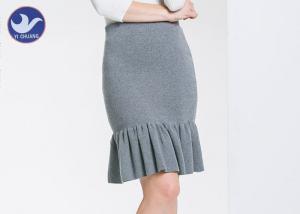 China Cotton Frilled Hem Wrap Womens Knit Skirt / Lady Pencil Ruffle Skirt Knee Length wholesale