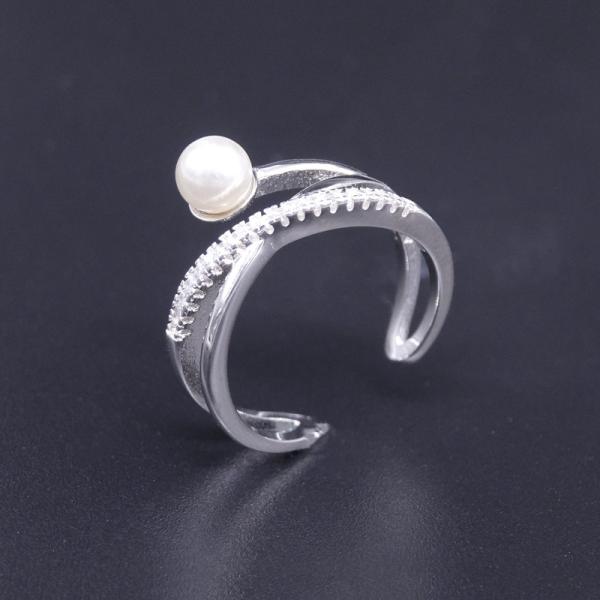 Silver Pearl Engagement Rings Jewelry / White Gold Pearl Ring Unusual Cross