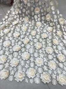 China 3D Embroidered Flower Beaded Wedding Gown Lace Fabric Anti-static Fashion wholesale