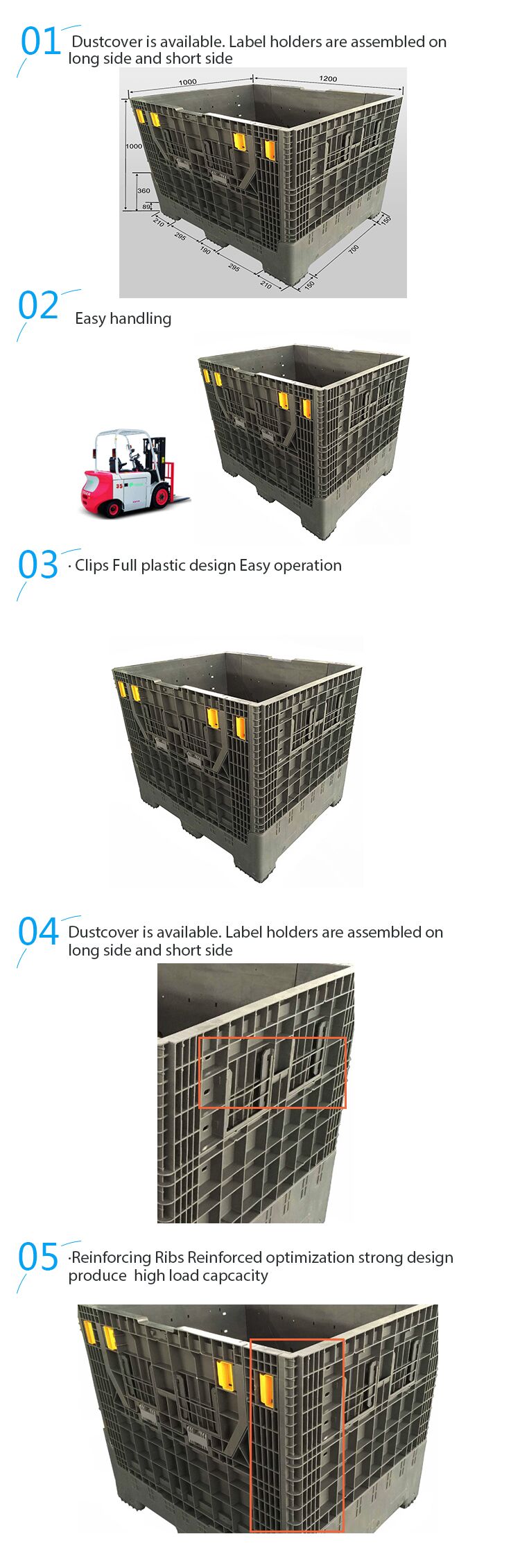 Shipping Containers 1200*1000*1000mm Heavy Duty plastic container for storage large moving boxes