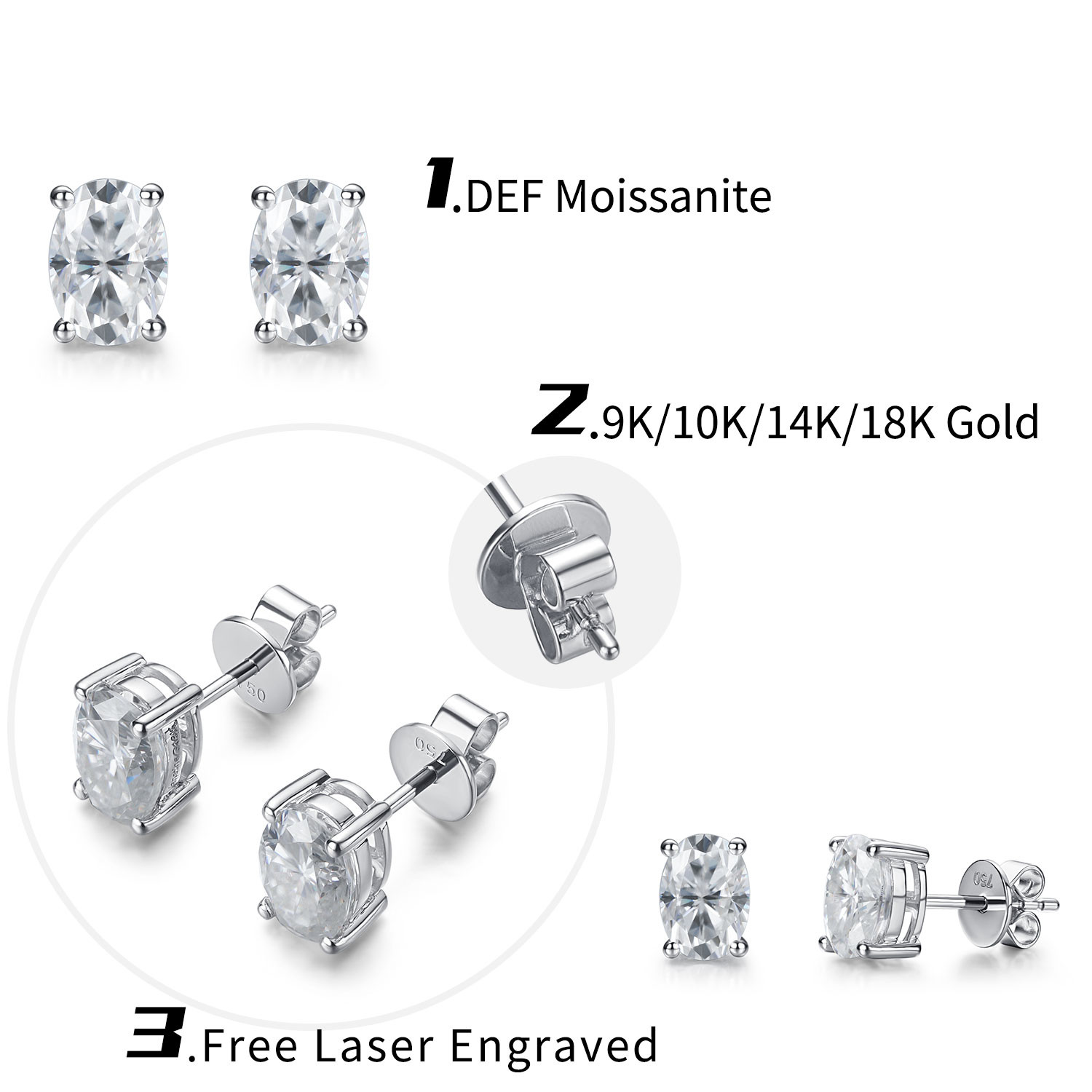 18k Gold Moissanite Diamond Oval Earrings Studs For Gift