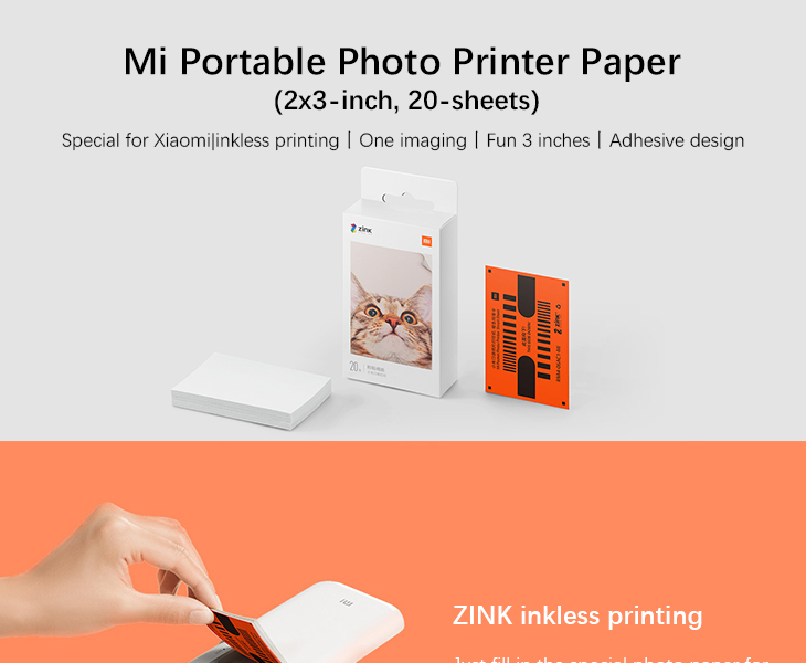 Original Xiaomi Zink Pocket Printer Self-adhesive Photo Print Paper 20 Sheets for Xiaomi Mini Pocket Photo Printer