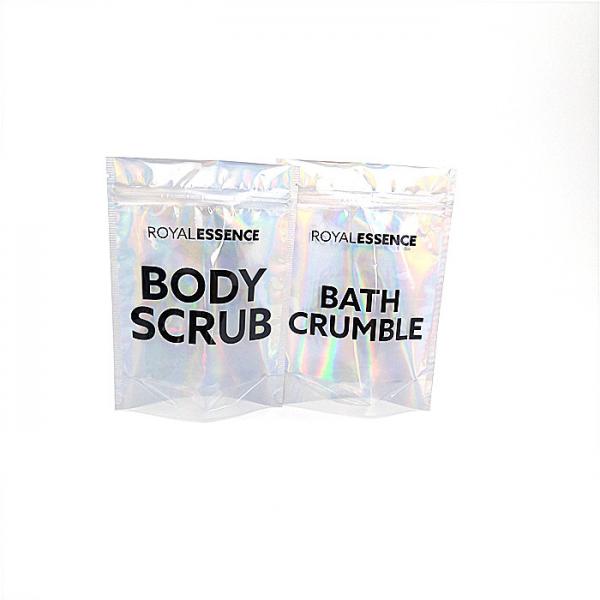 Quality Glitter Body Scrub Cosmetic Compact Packaging Hologram Foil Transparent Bags for sale