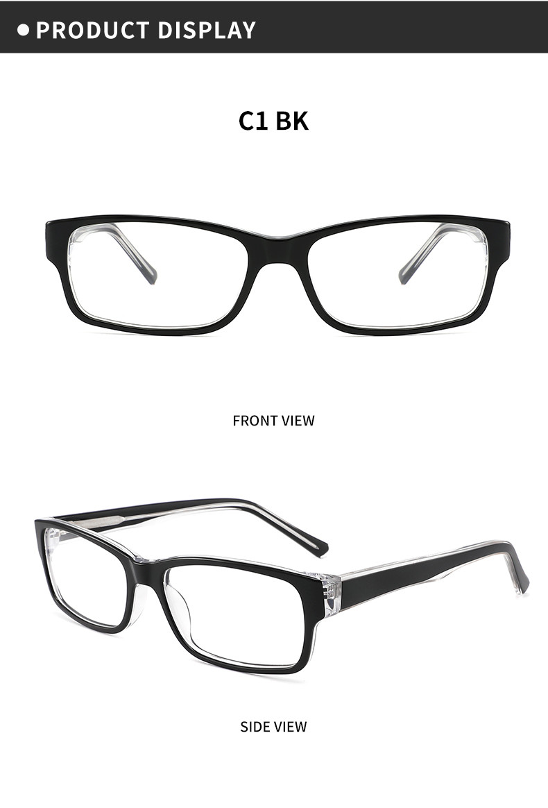 Black Rectangle Frame Glasses Acetate Optical Prescription OEM