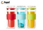 Simple Reusable Double Wall Glass Coffee Mug 400ml High Temperature Resistance