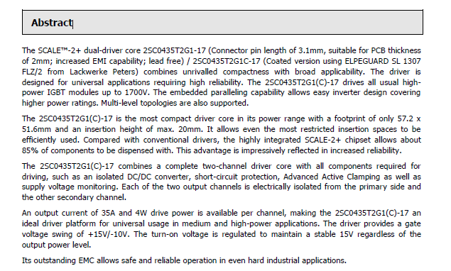 Dua Channel IGBT Driver SCALETM-2 IGBT And MOSFET Driver Core IGBT Transistor