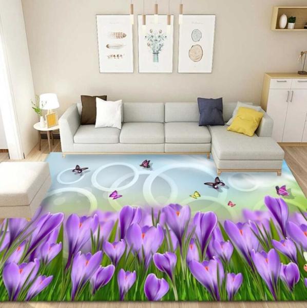 3D Lavender Tulip Pattern Household Bedroom Living Room Floor Carpet Special