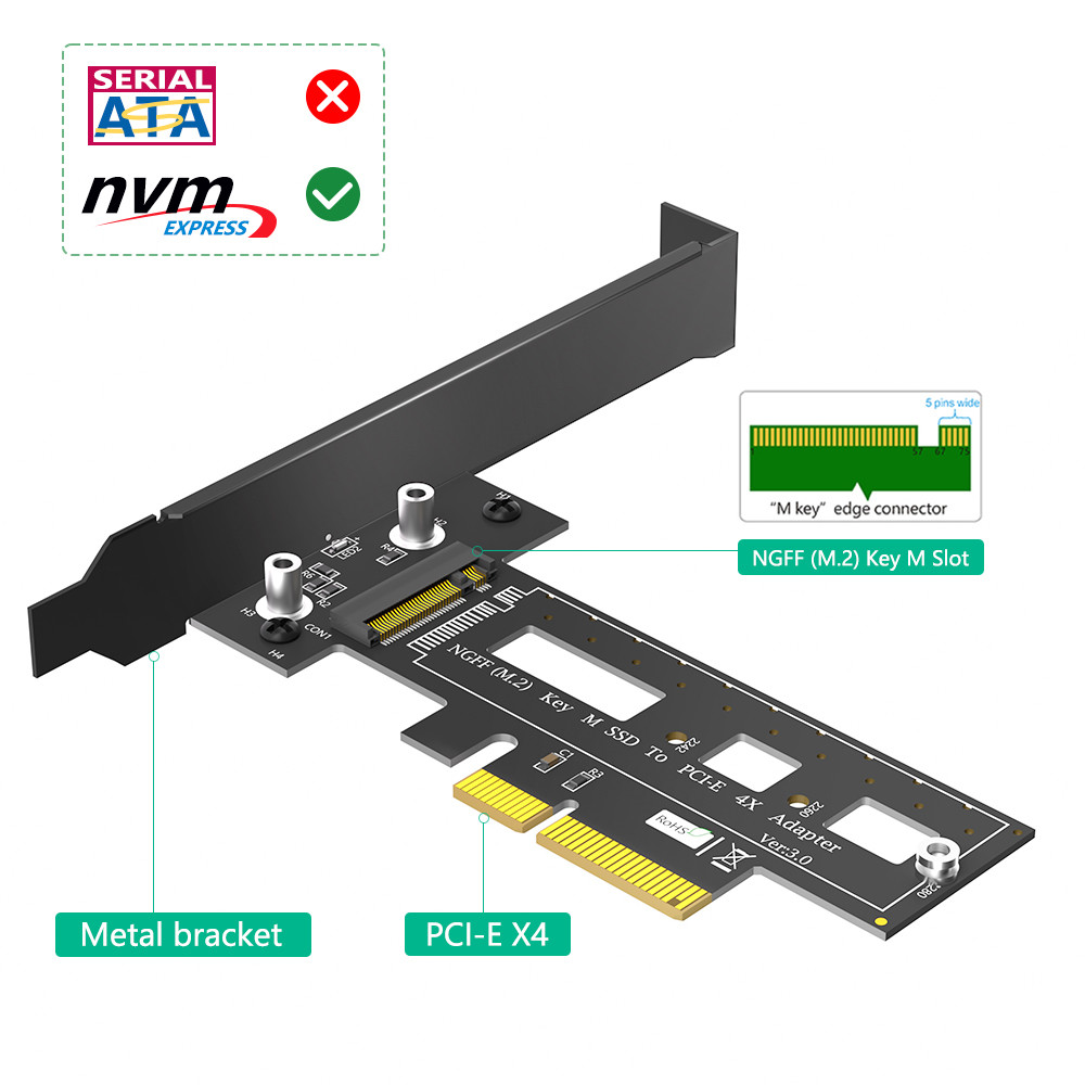 M.2 NGFF PCI-e nvme SSD to PCI Express 3.0 x4 Host Adapter Supports M.2 Key M Card Type