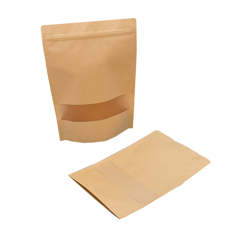 Stand Up Pouch Kraft Paper Packaging Bag With Zipper and Window
