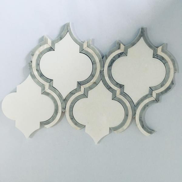 Luxry Product Water Jet Carrara Marble Mosaic Tile Lantern Design TV Bathroom