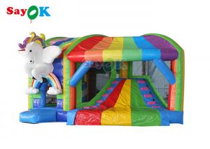 China Rainbow Kids Inflatable Jumping Castle Unicorn Bouncy Castle With Slide wholesale