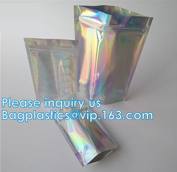 Bagease pack Holographic Film Resealable Zipper Bag Grip Seal Laminated Plastic Bag Shiny Cosmetic packaging jewelry