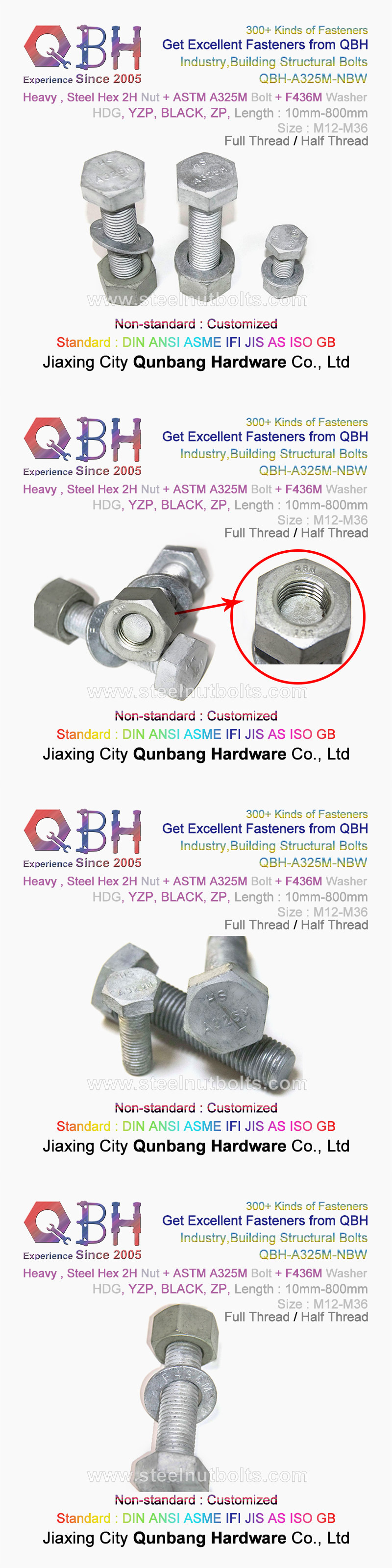ASTM A325 A325m HDG Carbon Stainless Steel Full Half Thread 2h Nut F436m Washer Building Material Anchor Structural Bolt