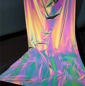 China Iridescent Rainbow Reflective Fabric Material Spandex Reflector Elastic Stretch Polyester on sale