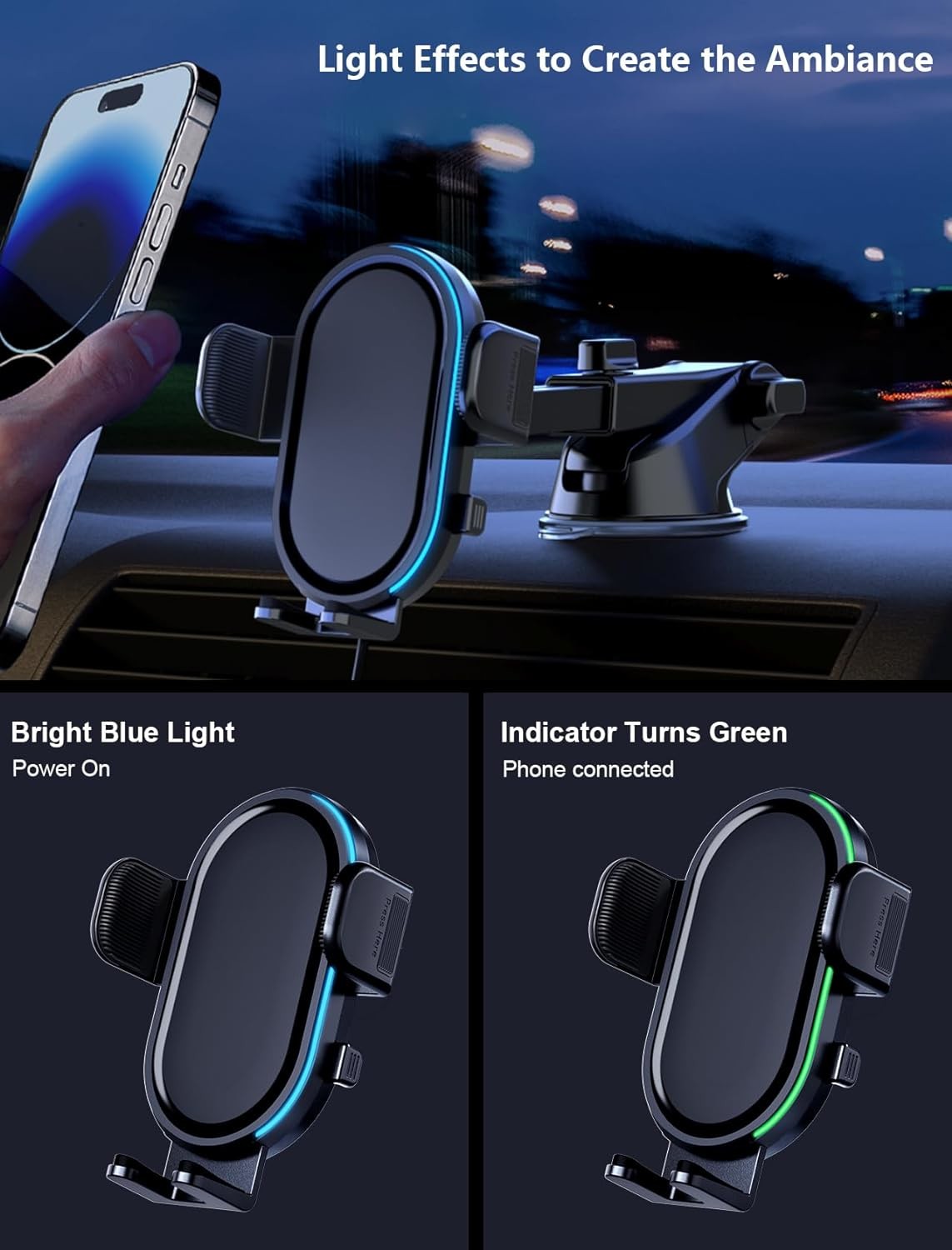 LED Lights Wireless Car Charger 15W 10W 7.5W With Dashboard Windshield Vent