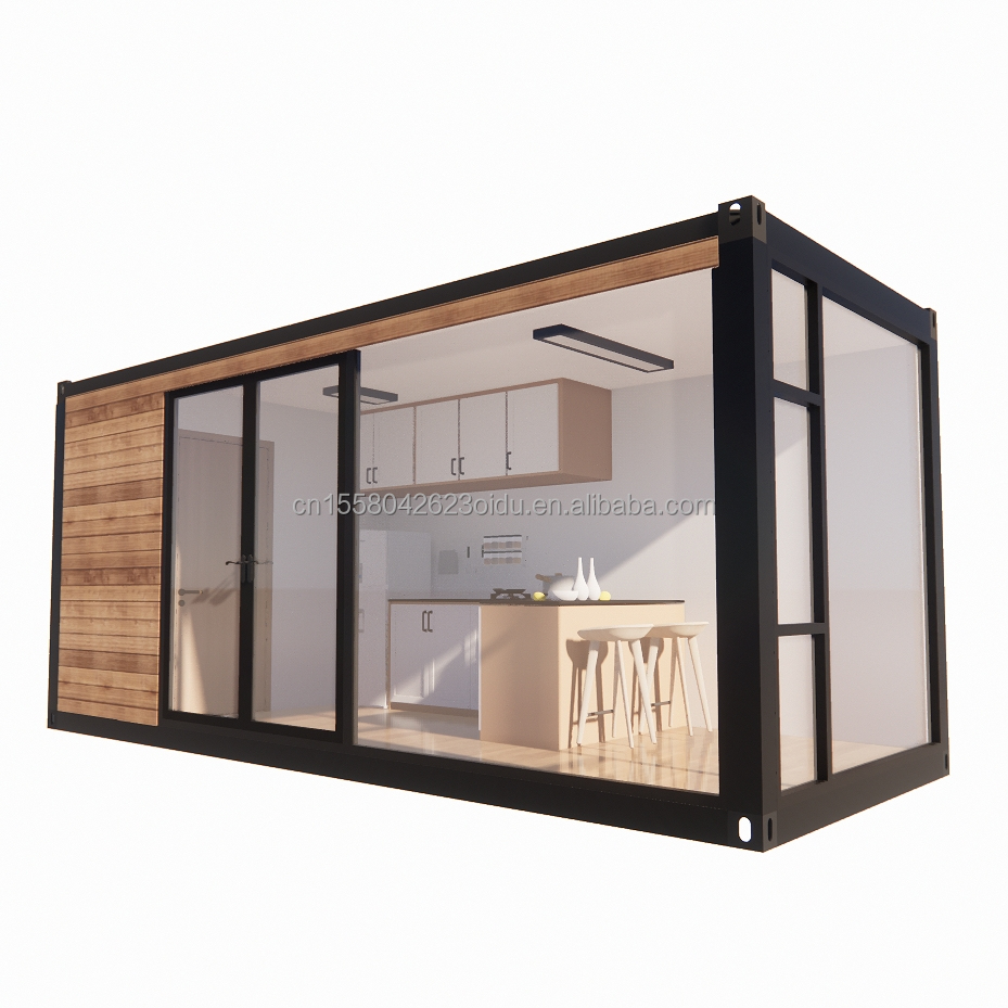 Galvanized Steel Square Tubes Modern Design Container House with Wooden Exterior Garden and Independent Restaurant