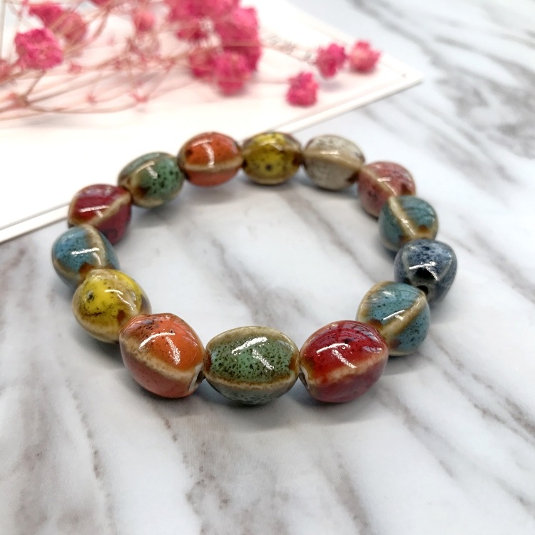 Ethnic Style Heart Sale High Temperature Flower Glaze Colored Ceramic Glaze Ceramic Bracelet Retro Multi-Style Painted Bracelet